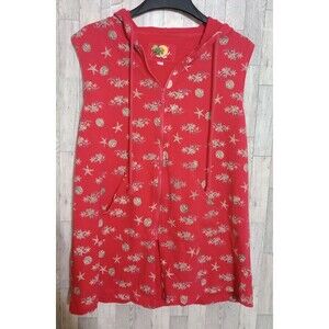 Princess Cruise Vest Starfish Seashells Sleeveless Hooded Pink Women's Size XL